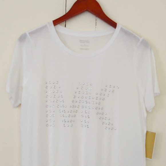 NWT! Michael Kors Silver Stud MK Logo Short Sleeve - Picture 4 of 7